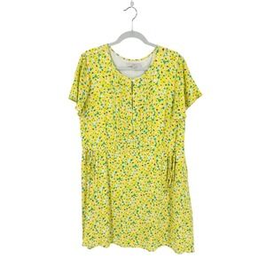 LOFT Floral Mini Dress Yellow XL Pintuck Short Sleeve Summer Casual Garden